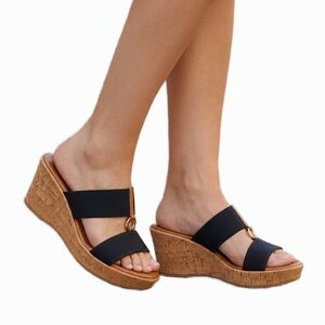 Italian Shoemaker Navy Wedge Sandals